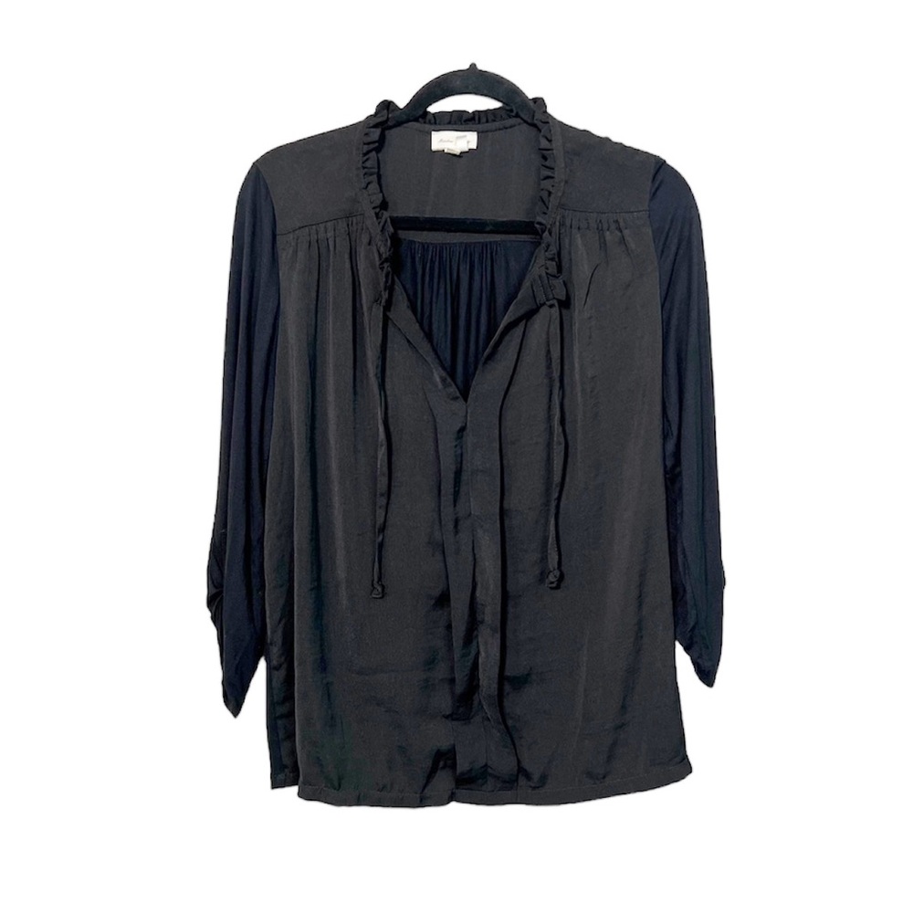 MEADOW RUE Anthro tie neck black long sleeve top size Medium